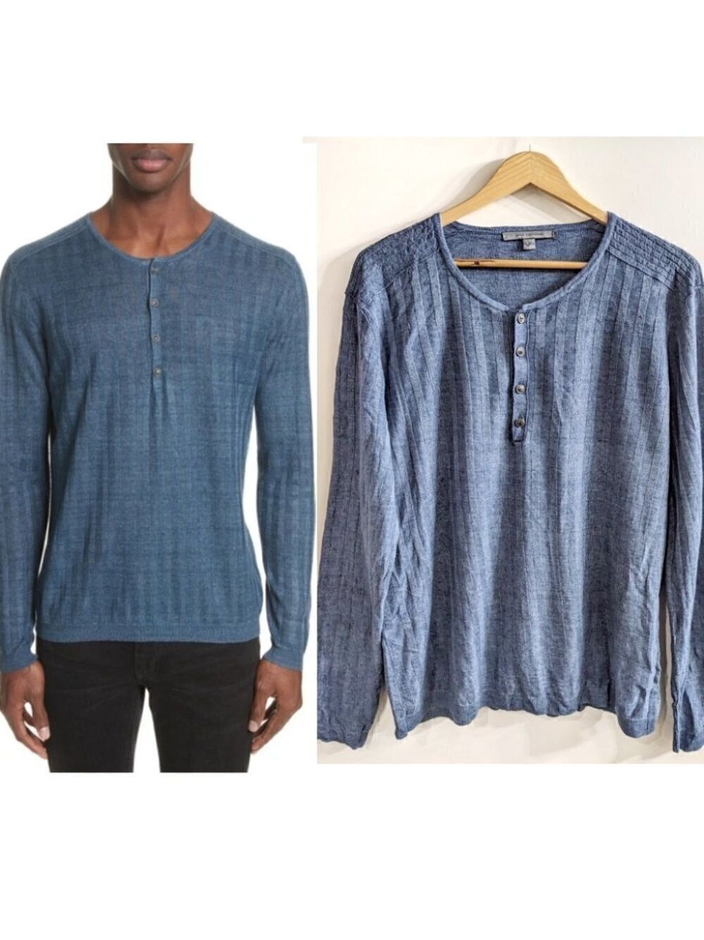 John Varvatos Collection | Ribbed Linen Henley in Sapphire Blue